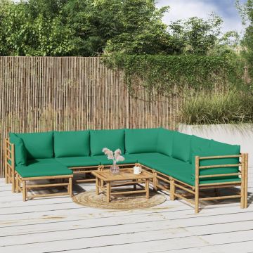 vidaXL 9-delige Loungeset met kussens bamboe groen