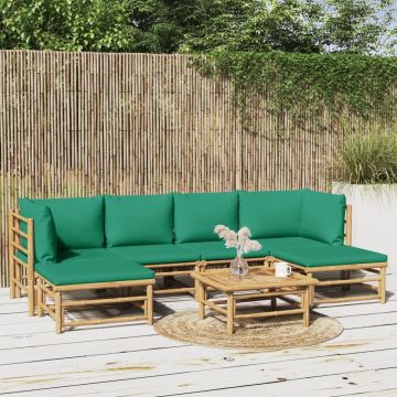 vidaXL 7-delige Loungeset met kussens bamboe groen