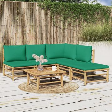 vidaXL 6-delige Loungeset met kussens bamboe groen