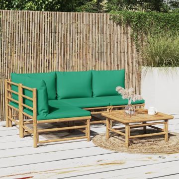 vidaXL 5-delige Loungeset met kussens bamboe groen