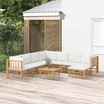 vidaXL 9-delige Loungeset met kussens bamboe crèmewit