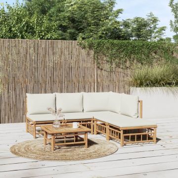 vidaXL 6-delige Loungeset met kussens bamboe crèmewit