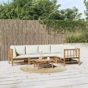 vidaXL 6-delige Loungeset met kussens bamboe crèmewit