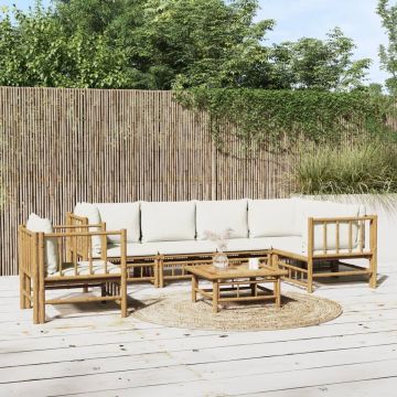 vidaXL 7-delige Loungeset met kussens bamboe crèmewit