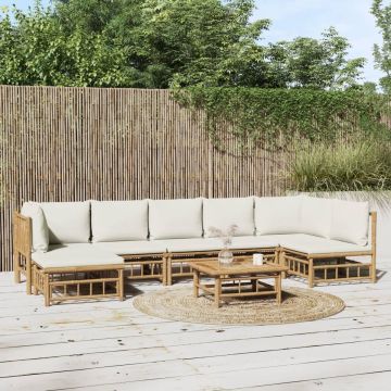 vidaXL 8-delige Loungeset met kussens bamboe crèmewit