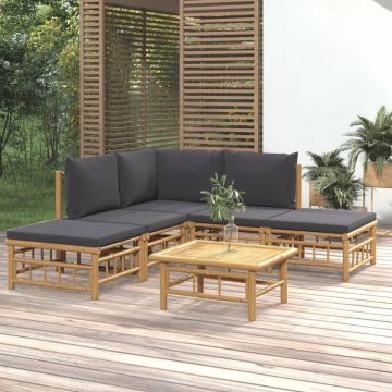 vidaXL 6-delige Loungeset met kussens bamboe donkergrijs