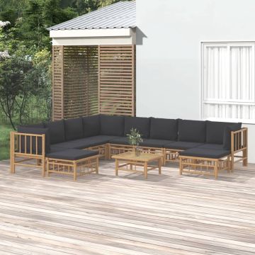 vidaXL 11-delige Loungeset met kussens bamboe donkergrijs