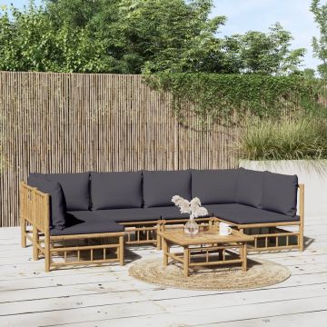 vidaXL 7-delige Loungeset met kussens bamboe donkergrijs