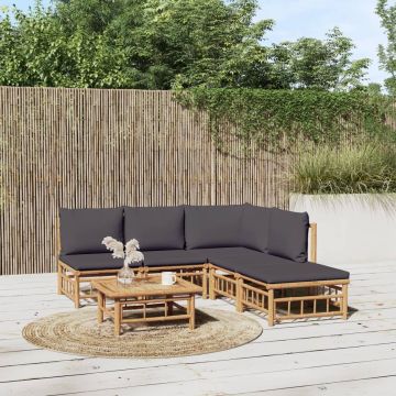 vidaXL 6-delige Loungeset met kussens bamboe donkergrijs