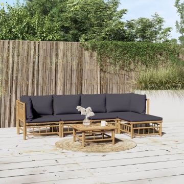 vidaXL 6-delige Loungeset met kussens bamboe donkergrijs