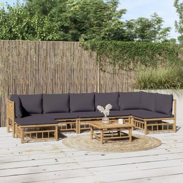 vidaXL 8-delige Loungeset met kussens bamboe donkergrijs