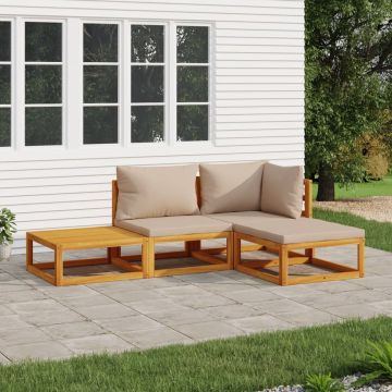 vidaXL 4-delige Loungeset met kussens massief hout taupe