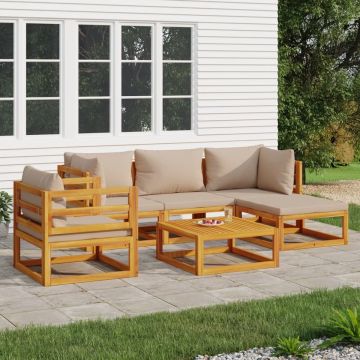 vidaXL 6-delige Loungeset met kussens massief hout taupe