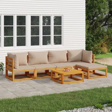 vidaXL 6-delige Loungeset met taupe kussens massief hout