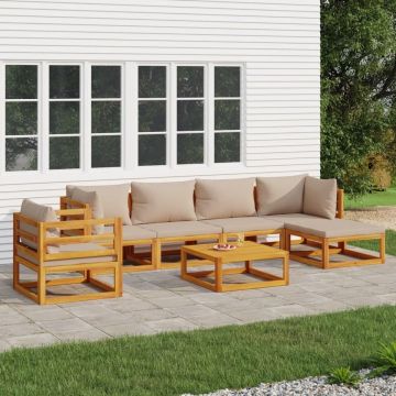 vidaXL 7-delige Loungeset met kussens massief hout taupe