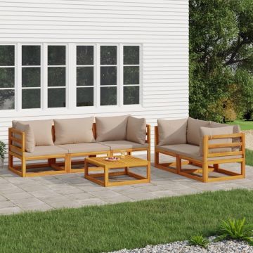 vidaXL 6-delige Loungeset met taupe kussens massief hout