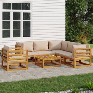 vidaXL 7-delige Loungeset met kussens massief hout taupe