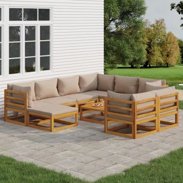 vidaXL 10-delige Loungeset met kussens massief hout taupe