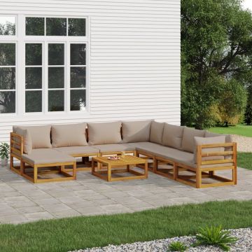 vidaXL 9-delige Loungeset met kussens massief hout taupe