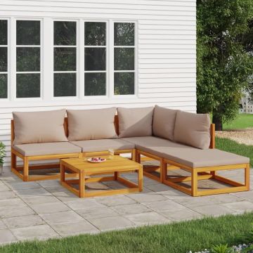 vidaXL 6-delige Loungeset met taupe kussens massief hout