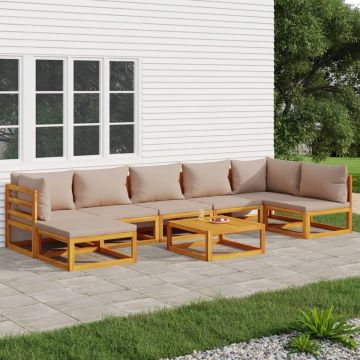 vidaXL 8-delige Loungeset met taupe kussens massief hout