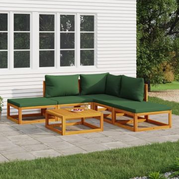 vidaXL 6-delige Loungeset met groene kussens massief hout