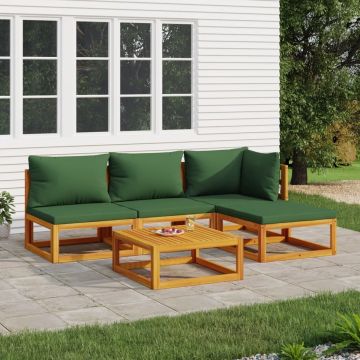 vidaXL 5-delige Loungeset met groene kussens massief hout