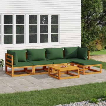 vidaXL 6-delige Loungeset met groene kussens massief hout