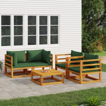 vidaXL 5-delige Loungeset met groene kussens massief hout