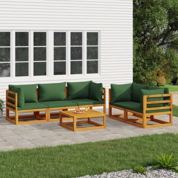 vidaXL 6-delige Loungeset met groene kussens massief hout