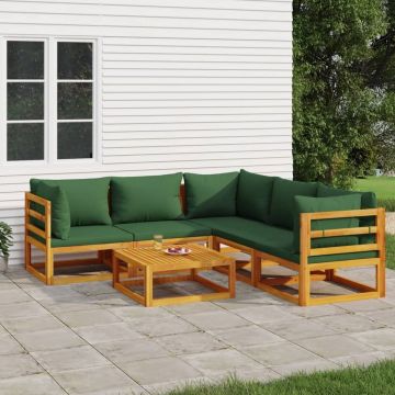 vidaXL 6-delige Loungeset met groene kussens massief hout