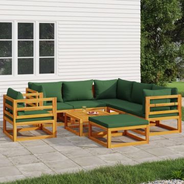 vidaXL 8-delige Loungeset met groene kussens massief hout