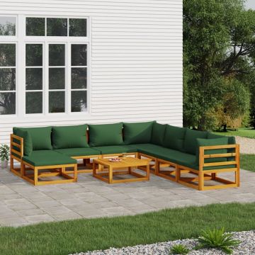 vidaXL 9-delige Loungeset met groene kussens massief hout