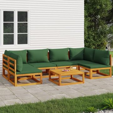 vidaXL 7-delige Loungeset met groene kussens massief hout