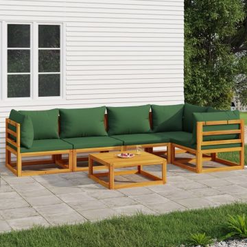 vidaXL 6-delige Loungeset met groene kussens massief hout