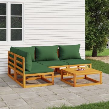 vidaXL 5-delige Loungeset met groene kussens massief hout