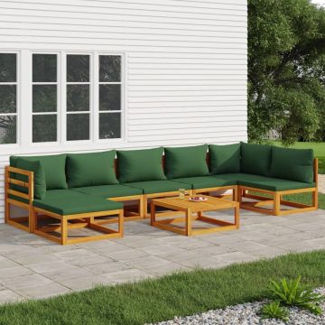 vidaXL 8-delige Loungeset met groene kussens massief hout