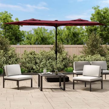 vidaXL Parasol dubbel met LED's 316x240 cm bordeauxrood