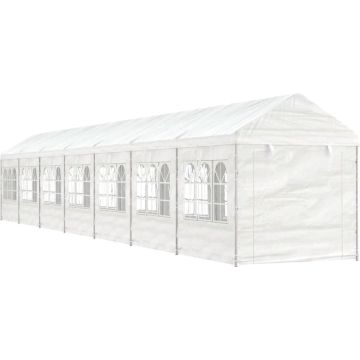 vidaXL Prieel met dak 15,61x2,28x2,69 m polyetheen wit