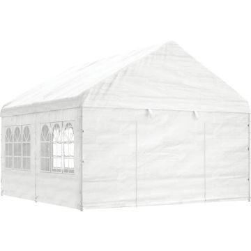 vidaXL Prieel met dak 4,46x4,08x3,22 m polyetheen wit