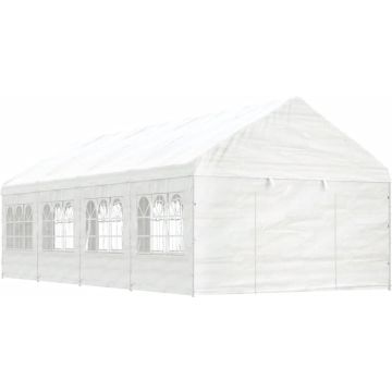 vidaXL Prieel met dak 8,92x4,08x3,22 m polyetheen wit