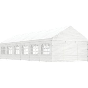 vidaXL Prieel met dak 13,38x4,08x3,22 m polyetheen wit