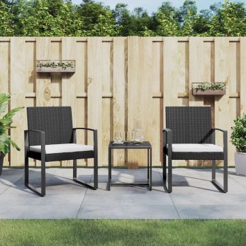 vidaXL 3-delige Tuinset met kussens polypropeen rattan zwart