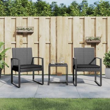 vidaXL 3-delige Tuinset met kussens polypropeen rattan donkergrijs