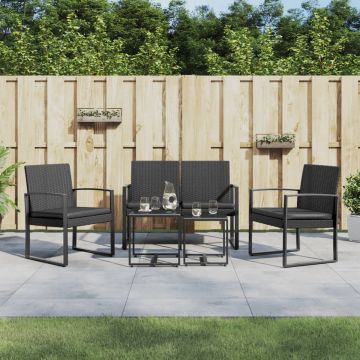 vidaXL 5-delige Tuinset met kussens polypropeen rattan zwart