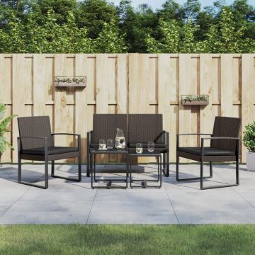 vidaXL 5-delige Tuinset met kussens polypropeen rattan bruin