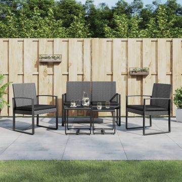 vidaXL 5-delige Tuinset met kussens polypropeen rattan donkergrijs