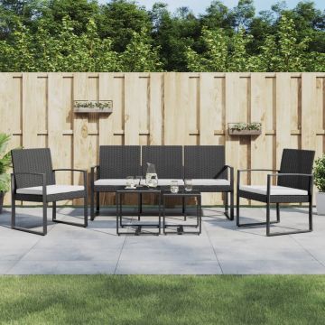 vidaXL 5-delige Tuinset met kussens polypropeen rattan zwart