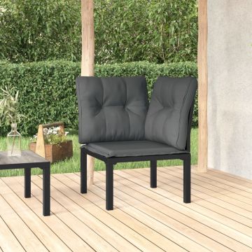 vidaXL Tuinhoekstoel met kussens poly rattan zwart en grijs