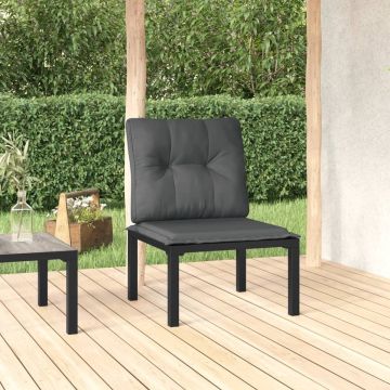 vidaXL Tuinstoel met kussens poly rattan zwart en grijs